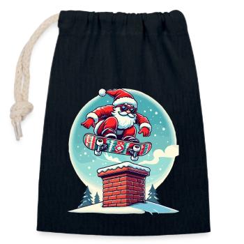 Skateboardender Weihnachtsmann Spaßiger Winter - Verschließbarer Geschenkbeutel aus Baumwolle (14x20cm) - Navy - Vorne