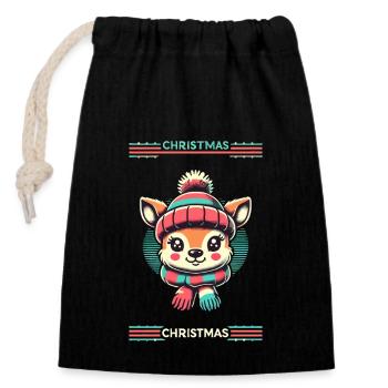 Charmant design vintage avec des rennes et de la neige - Sac cadeau en coton avec cordon (14 x 20 cm) - noir - Devant