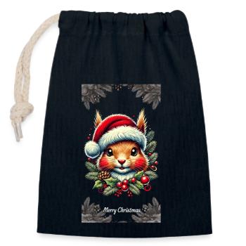 Joyeux Noël écureuil oeuvre - Sac cadeau en coton avec cordon (14 x 20 cm) - bleu marine - Devant