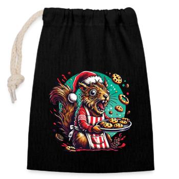 Noël Stress Drôle Maman Écureuil - Sac cadeau en coton avec cordon (14 x 20 cm) - noir - Devant