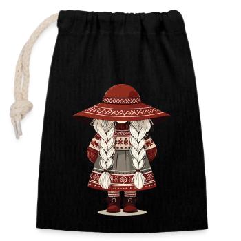 Cute Scandinavian Christmas Gnome - Closable cotton gift bag (14x20cm) - black - Front