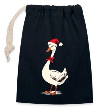 Oie festive avec chapeau de père Noël - Sac cadeau en coton avec cordon (14 x 20 cm) - bleu marine - Devant