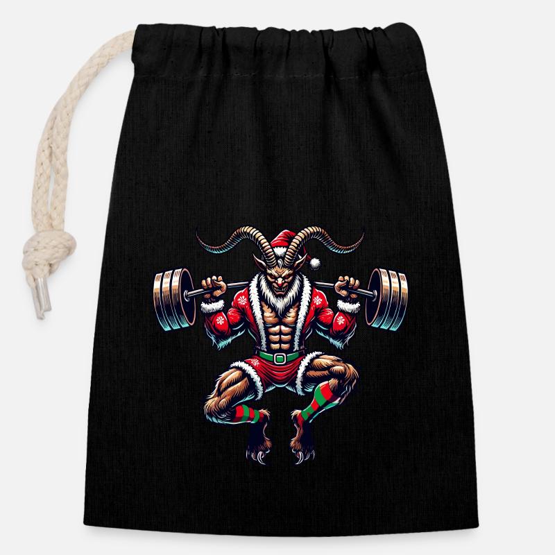 Weihnachtlicher Krampus Bodybuilder Muskeltraining - Verschließbarer Geschenkbeutel aus Baumwolle (14x20cm) - Schwarz