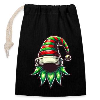Chapeau de nain de Noël avec costume de cloche - Sac cadeau en coton avec cordon (14 x 20 cm) - noir - Devant