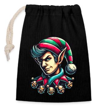 Vilain elfe de Noël avec des cloches - Sac cadeau en coton avec cordon (14 x 20 cm) - noir - Devant