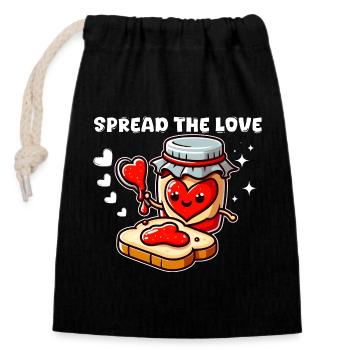 SPREAD THE LOVE - Closable cotton gift bag (14x20cm) - black - Front
