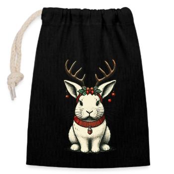 Lapin de Noël avec bois et cloches - Sac cadeau en coton avec cordon (14 x 20 cm) - noir - Devant