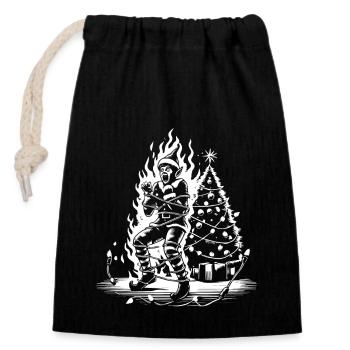 Lutin de Noël en feu avec sarcastique - Sac cadeau en coton avec cordon (14 x 20 cm) - noir - Devant