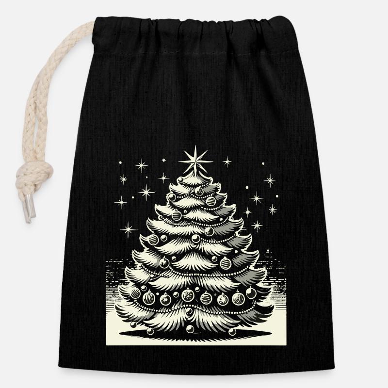 Weihnachten Nostalgischer Weihnachtsbaum Zauber - Verschließbarer Geschenkbeutel aus Baumwolle (14x20cm) - Schwarz