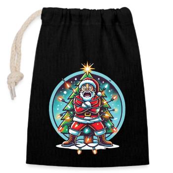 Amusement de l’électrocution de Noël avec le Père Noël - Sac cadeau en coton avec cordon (14 x 20 cm) - noir - Devant