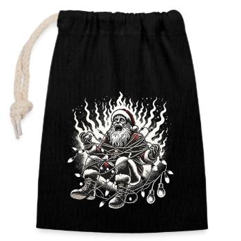 Père Noël choc électrique design humoristique - Sac cadeau en coton avec cordon (14 x 20 cm) - noir - Devant