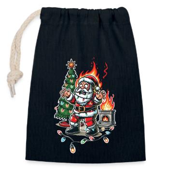 Santa Claus Electric Shock Chaos Cartoon Design - Closable cotton gift bag (14x20cm) - navy - Front