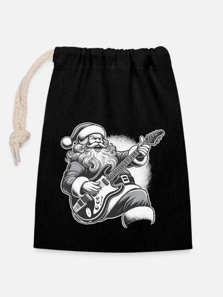 Rockender Weihnachtsmann Gitarre Spaß - Verschließbarer Geschenkbeutel aus Baumwolle (14x20cm) - Schwarz