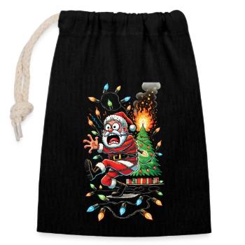 Père Noël Électrocution Chaos Désastre - Sac cadeau en coton avec cordon (14 x 20 cm) - noir - Devant