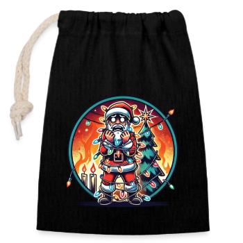 Électrocution Père Noël Chaos - Sac cadeau en coton avec cordon (14 x 20 cm) - noir - Devant