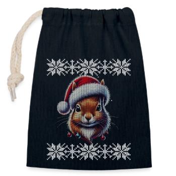 Weihnachtliches Eichhörnchen Mit Weihnachtsmütze - Verschließbarer Geschenkbeutel aus Baumwolle (14x20cm) - Navy - Vorne