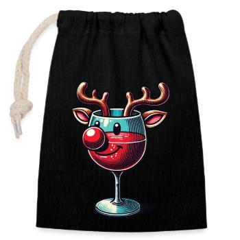 Verre à vin de Noël Renne Sourire - Sac cadeau en coton avec cordon (14 x 20 cm) - noir - Devant