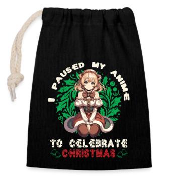 Anime Christmas Kawaii Celebration - Closable cotton gift bag (14x20cm) - black - Front