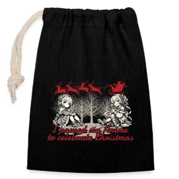Anime Christmas Kawaii Style - Closable cotton gift bag (14x20cm) - black - Front