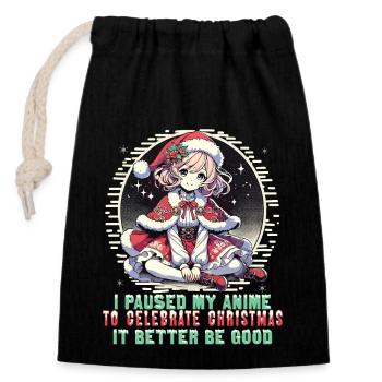 Kawaii Anime Christmas Break Celebrations - Closable cotton gift bag (14x20cm) - black - Front