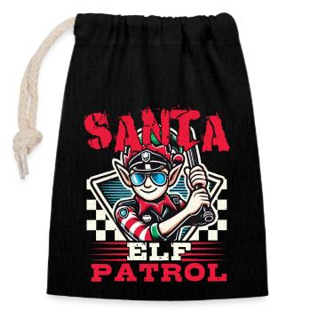 Père Noël Patrouille Elfe Noël Drôle - Sac cadeau en coton avec cordon (14 x 20 cm) - noir - Devant