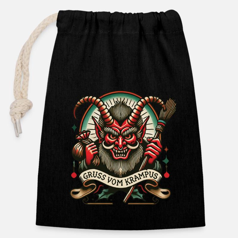 Gruss Vom Krampus Dunkle Weihnachten Folklore - Verschließbarer Geschenkbeutel aus Baumwolle (14x20cm) - Schwarz