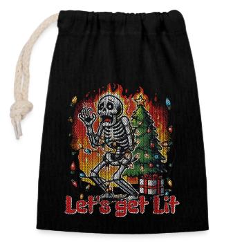 Lustiges Skelett Weihnachten Let's Get Lit - Verschließbarer Geschenkbeutel aus Baumwolle (14x20cm) - Schwarz - Vorne