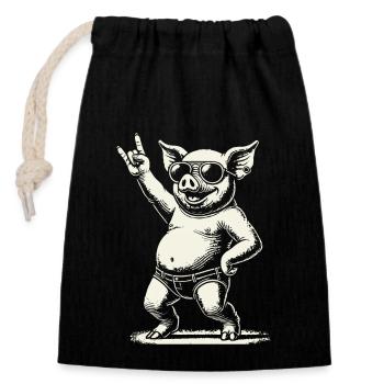 Funny Rock Music Pig Heavy Metal Festival - Closable cotton gift bag (14x20cm) - black - Front