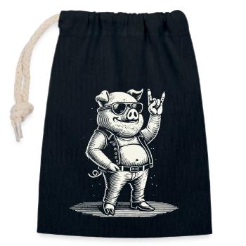 Lustiges Rock Musik Schwein Retro Stil - Verschließbarer Geschenkbeutel aus Baumwolle (14x20cm) - Navy - Vorne