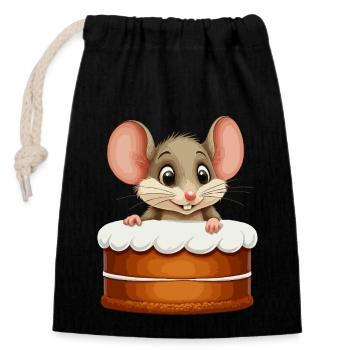 La souris sort de la tarte - Sac cadeau en coton avec cordon (14 x 20 cm) - noir - Devant