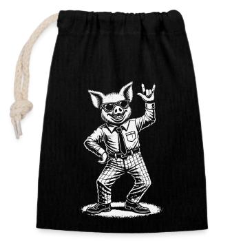 Rock Music Heavy Metal Festival Concert Pig - Closable cotton gift bag (14x20cm) - black - Front