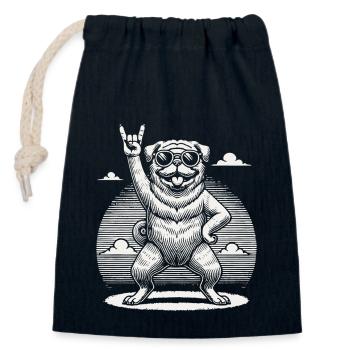 Mops Hund Rock Musik Festival Stil - Verschließbarer Geschenkbeutel aus Baumwolle (14x20cm) - Navy - Vorne
