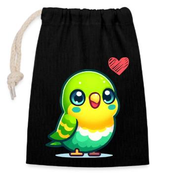 L’amour de la perruche - Sac cadeau en coton avec cordon (14 x 20 cm) - noir - Devant