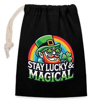 Restez heureux et magique le jour de la Saint-Patrick - Sac cadeau en coton avec cordon (14 x 20 cm) - noir - Devant