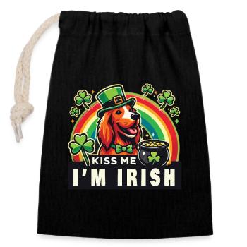 Kiss Me I'm Irish Hund St. Patrick's Day - Verschließbarer Geschenkbeutel aus Baumwolle (14x20cm) - Schwarz - Vorne