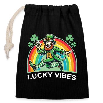 St. Patricks Tag Lucky Vibes Regenbogen - Verschließbarer Geschenkbeutel aus Baumwolle (14x20cm) - Schwarz - Vorne