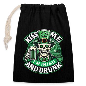 Saint-Patrick Embrasse-moi Je suis Irlandais - Sac cadeau en coton avec cordon (14 x 20 cm) - noir - Devant