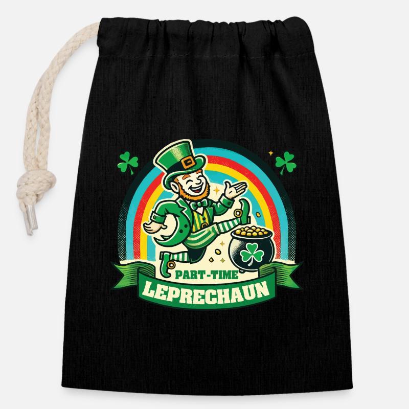 Teilzeit Kobold St. Patrick's Day Regenbogen - Verschließbarer Geschenkbeutel aus Baumwolle (14x20cm) - Schwarz