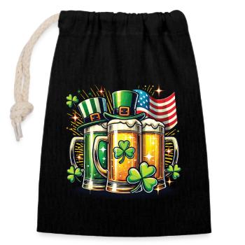 St. Patricks Tag Bierfreunde Kleeblatt - Verschließbarer Geschenkbeutel aus Baumwolle (14x20cm) - Schwarz - Vorne