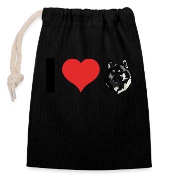 Cute Husky - Pet Dog Design - Closable cotton gift bag (14x20cm) - black - Front