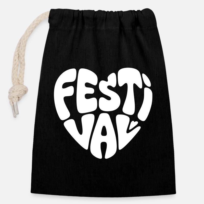 Festival Herz - Verschließbarer Geschenkbeutel aus Baumwolle (14x20cm) - Schwarz