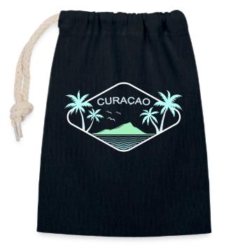 Curaçao, île des Caraïbes, Palm Beach, souvenir de vacances - Sac cadeau en coton avec cordon (14 x 20 cm) - bleu marine - Devant