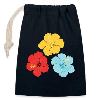 Hibiscus Trio – Bright colours with outlines - Closable cotton gift bag (14x20cm) - navy - Front