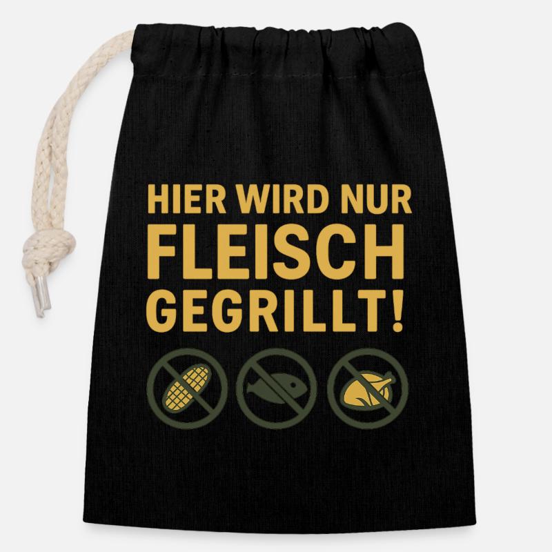 Hier wird nur Fleisch...witziges Motiv - Verschließbarer Geschenkbeutel aus Baumwolle (14x20cm) - Schwarz