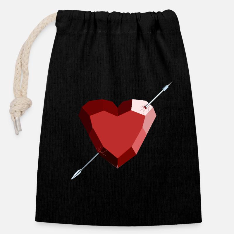 Cœur de rubis blessé – Amour, beauté et rupture - Sac cadeau en coton avec cordon (14 x 20 cm) - noir