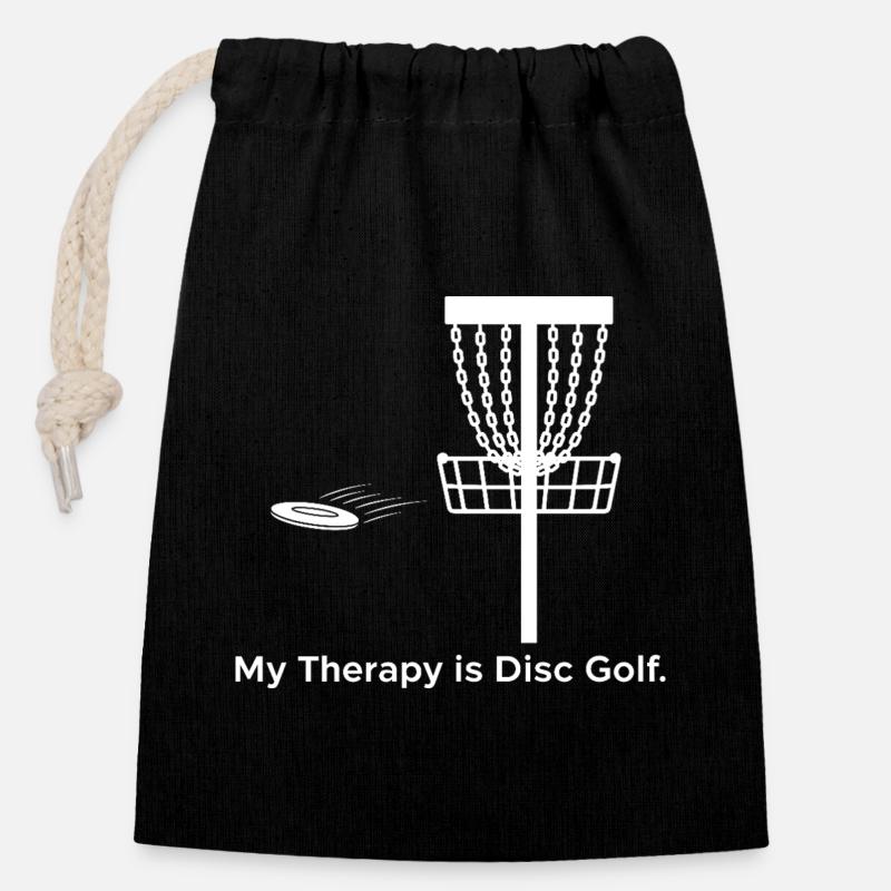 My Therapy is Disc Golf - Closable cotton gift bag (14x20cm) - black