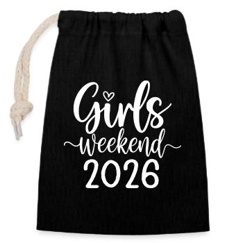 Girls Weekend 2026 Schriftzug - Verschließbarer Geschenkbeutel aus Baumwolle (14x20cm) - Schwarz - Vorne