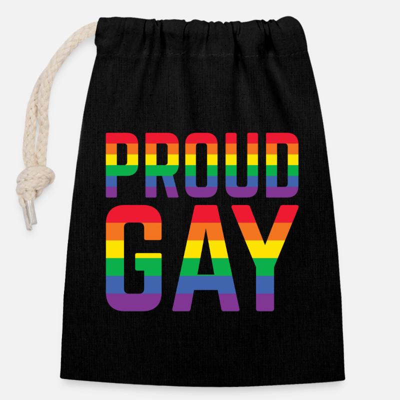 Proud Gay Regenbogen Schriftzug - Verschließbarer Geschenkbeutel aus Baumwolle (14x20cm) - Schwarz