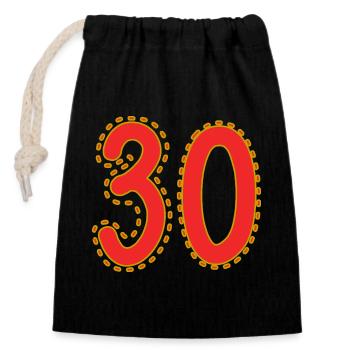 30. 30 YEARS. 30th ANNIVERSARY. 30 YEARS ANNIVERSARY. - Closable cotton gift bag (14x20cm) - black - Front