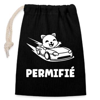 Humour permis de conduire - Sac cadeau en coton avec cordon (14 x 20 cm) - noir - Devant